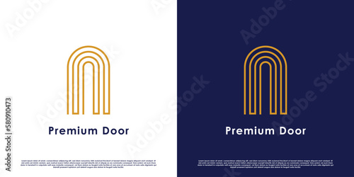 Premium door logo design illustration. Door arch building monogram. Elegant design luxury modern interior furniture.