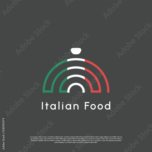 Italian food serving cap logo design illustration. Italian dining cover silhouette. Traditional cuisine monogram abstract design.