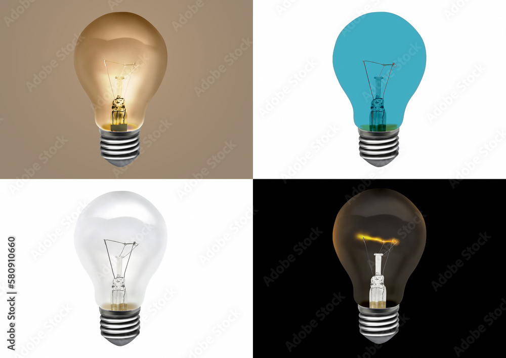 Lightbulbs on white beige and black backgrounds Lightbulbs on white beige and black backgrounds