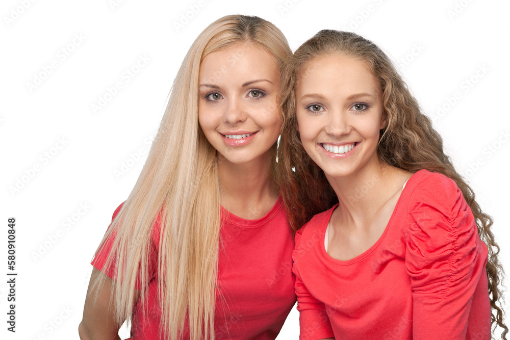 Portrait of Two Smiling Girlfriends , Sisters Portrait of Two Smiling Girlfriends , Sisters
