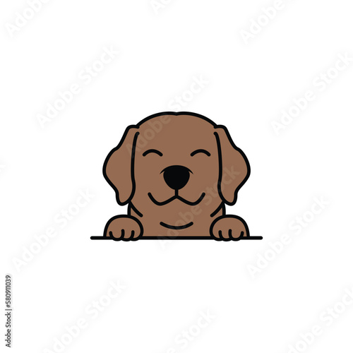 Cute chocolate brown labrador retriever puppy smiling cartoon, vector illustration