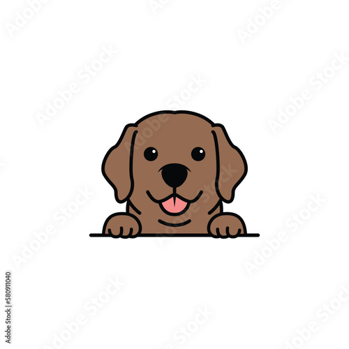 Cute chocolate brown labrador retriever puppy cartoon, vector illustration