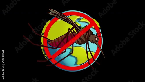 2d animation looping of an anopheles mosquito flies with the stylized earth behind on black background with luma mattes for the World Malaria Day campaign. photo