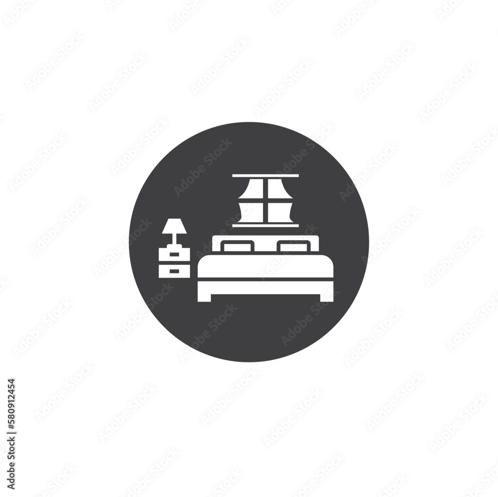 illustration of double bed, hotel icon, vector art.