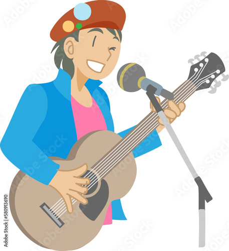 ギターで弾き語りをする女性