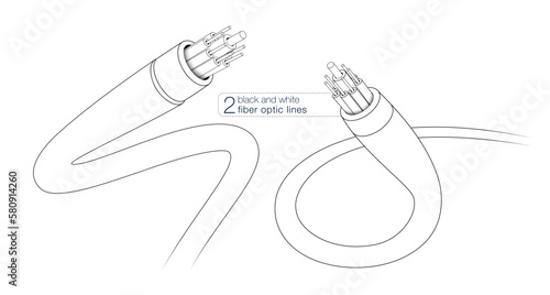 Fiber Optic Electronic Cable Optical fiber black and white line drawing. Vector file.