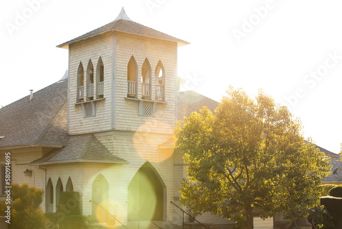 Afternoon view of a historic church and neighborhood near downtown San Dimas, California, USA. photo