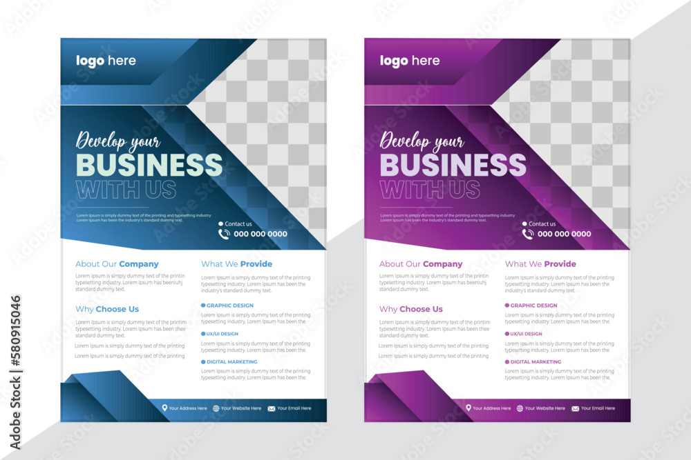Corporate business flyer template design set, vector illustration template in A4 size,a4 flyer design template for print.
