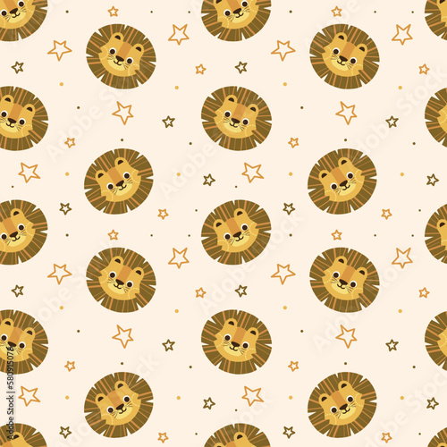 Cute lion seamless pattern premium vector