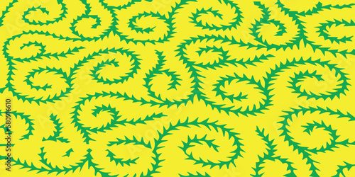 batik cloth from indonesia with thorny line pattern vines yellow green seamless wallpaper backgorund