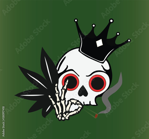 A weed skull logo, A skull with a crown smoking weed,  weed logo