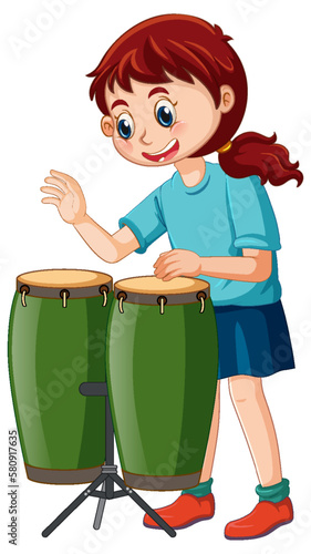 Girl playing conga drums vector
