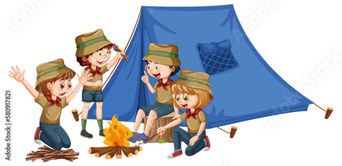 Outdoor camping with scout kids