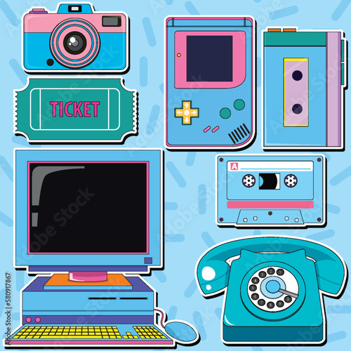 Retro objects and elements set