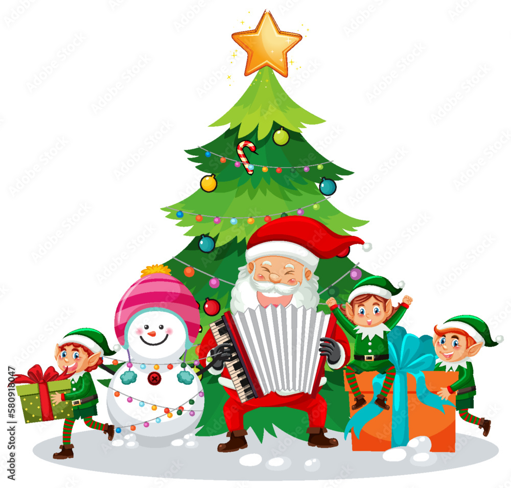 Christmas tree with Santa Claus and elves Christmas tree with Santa Claus and elves