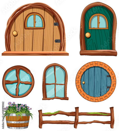 Set of fairy tales house elements