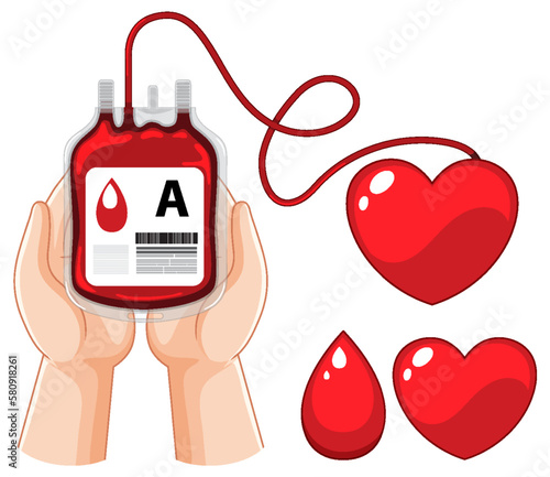 Hand holding type A blood bag