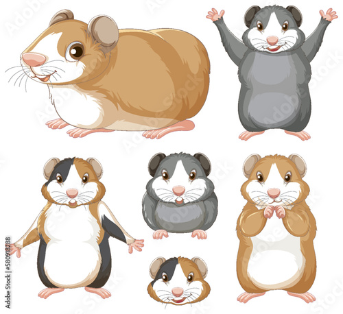 Set of hamster rodents cartoon character