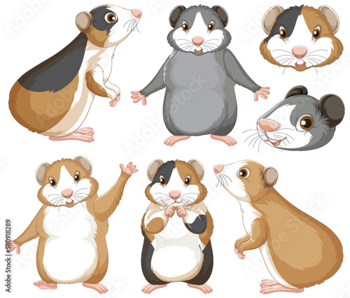 Set of hamster rodents cartoon character