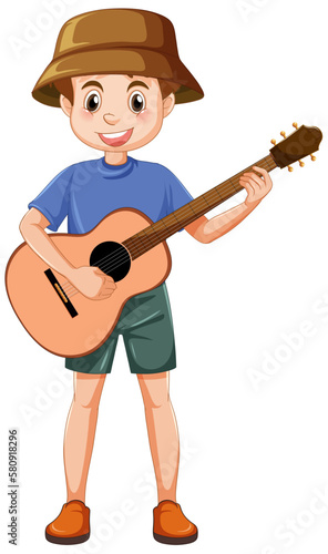 A boy playing acoustic guitar