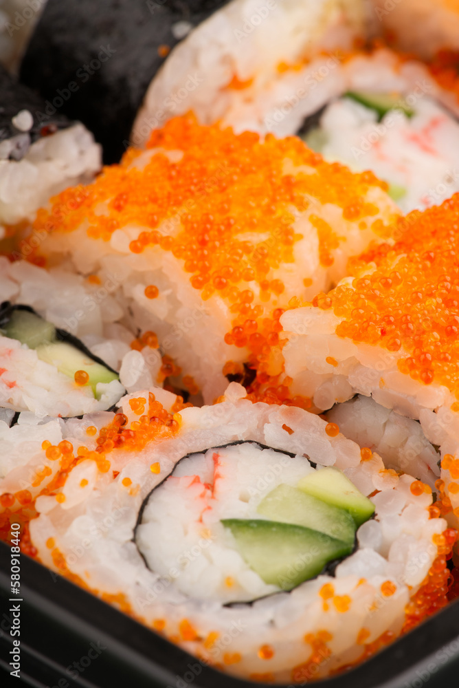 Pieces of sushi. Vertical. Closeup