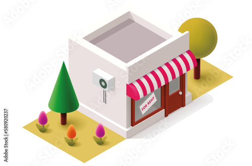 3d shop building with flower bed