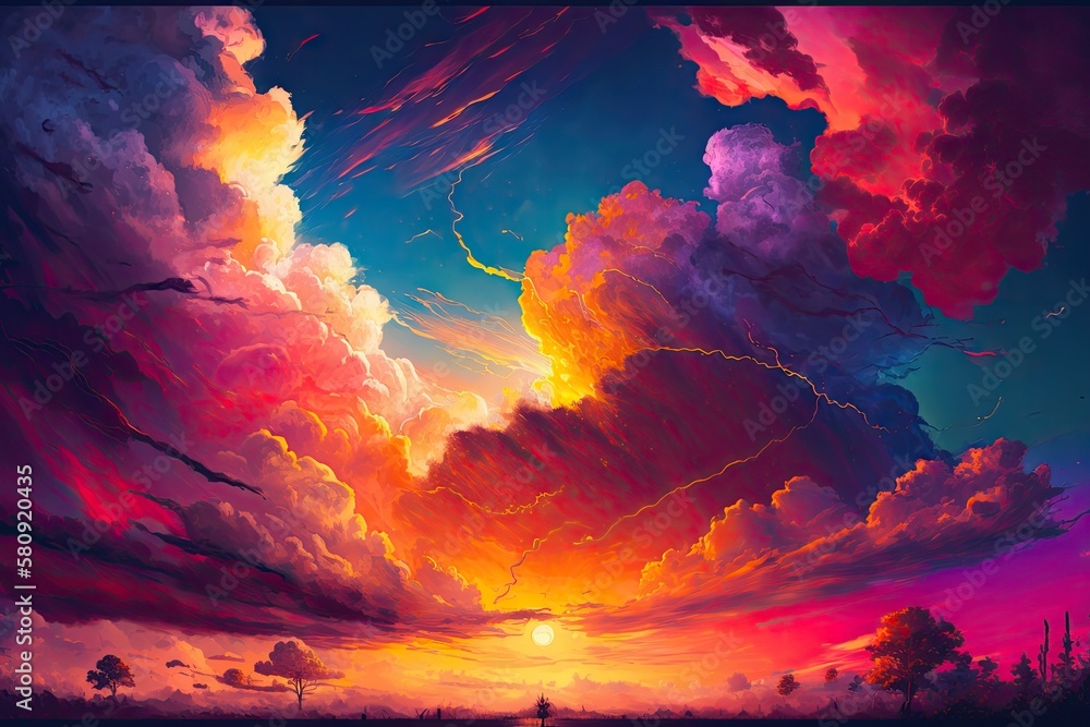 colorful sky with clouds at sunset time. Generative AI