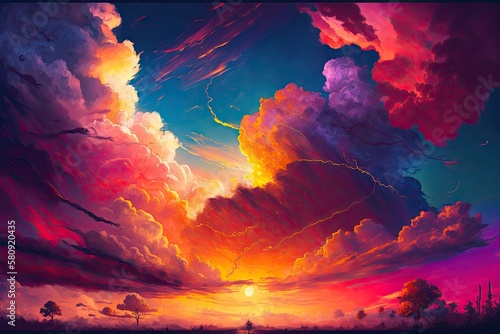 colorful sky with clouds at sunset time. Generative AI