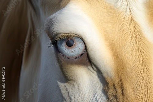 Close up of a blonde d Aquitaine cow s eye. Generative AI