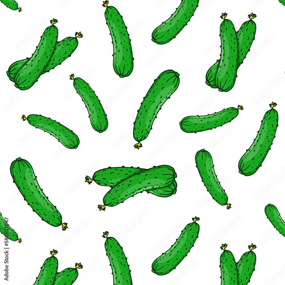 Seamless pattern with cucumber. Vector bright background with vegetables Seamless pattern with cucumber. Vector bright background with vegetables