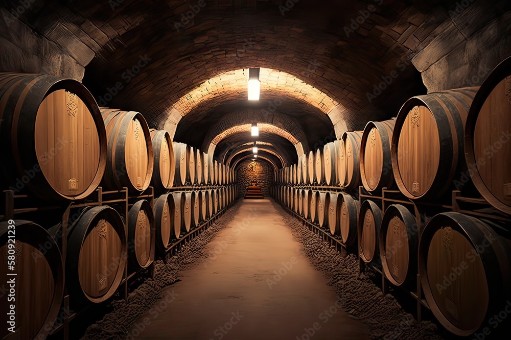 Underground Port Wine Storage. Photo generative AI