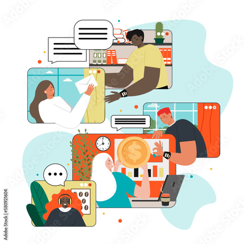 Guys video communication flat vector online meeting