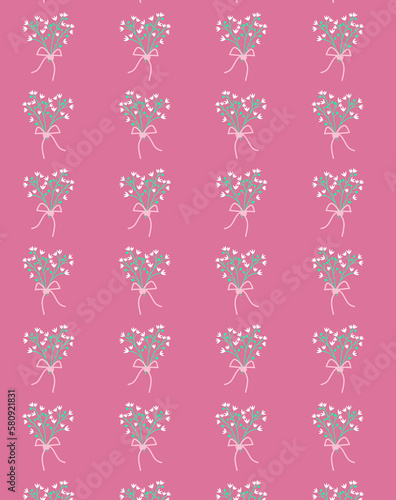 Romantic girl pattern of spring bouquets of delicate white flowers on a muted pink background