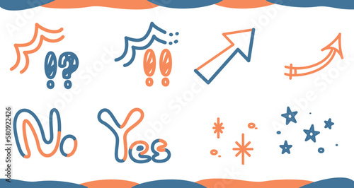 カラフルな漫画風あしらい・アイコンイラストセット