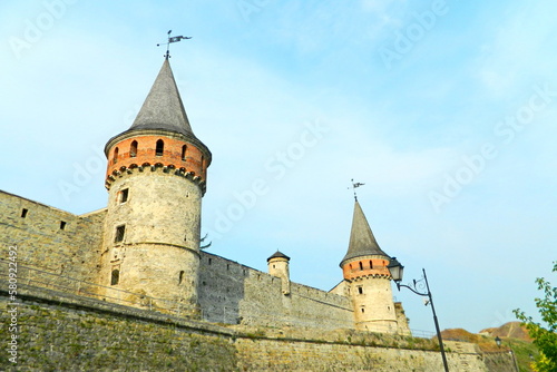 Kamianets-Podilskyi is a romantic city of Ukraine, a beautiful view of the medieval castle. A picturesque summer view of the ancient castle-fortress in Kamianets-Podilskyi Ukraine.