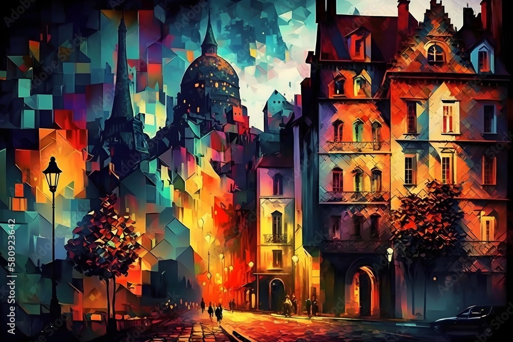 A colorful painting of Paris, Generative AI