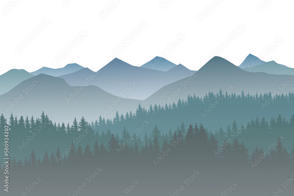 Fototapeta premium winter forest background. Pine forest landscape. Forest pine park. Fog and haze forest landscape.