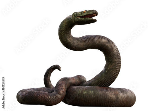 Titanoboa, giantic prehistoric snake, isolated on transparent background