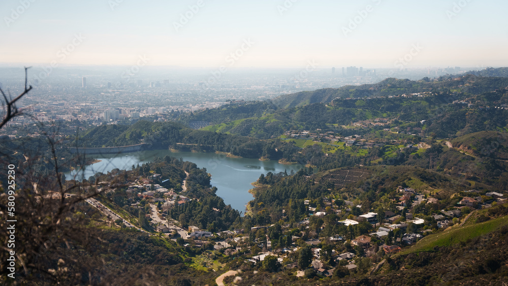 California hills and pond