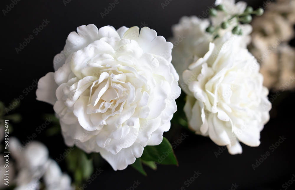 Artificial white flower on a black background Artificial white flower on a black background