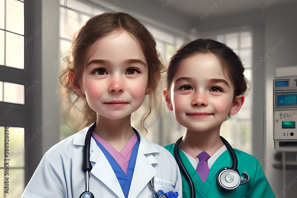 Children dressed in doctor's outfits, Generative AI Children dressed in doctor's outfits, Generative AI
