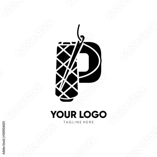 Letter Initial P Sewing Thread Needle Logo Design Vector Icon Graphic Emblem Illustration 