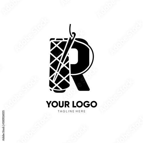Letter Initial R Sewing Thread Needle Logo Design Vector Icon Graphic Emblem Illustration 