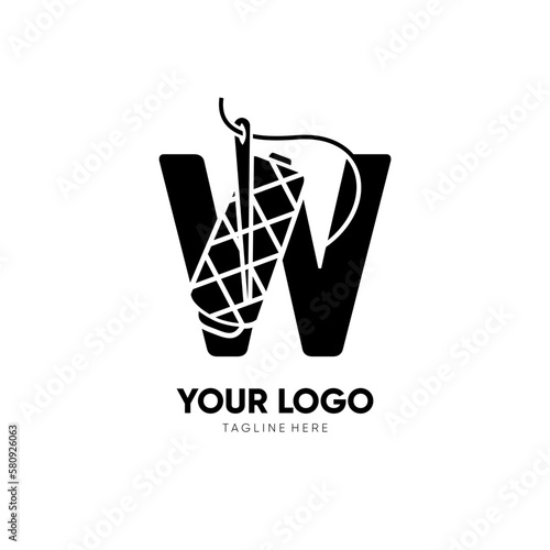 Letter Initial W Sewing Thread Needle Logo Design Vector Icon Graphic Emblem Illustration 