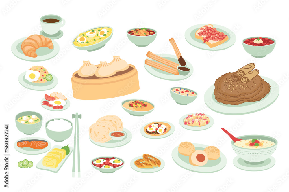 Set of Breakfast Food Cute Hand Drawn Illustration Set of Breakfast Food Cute Hand Drawn Illustration