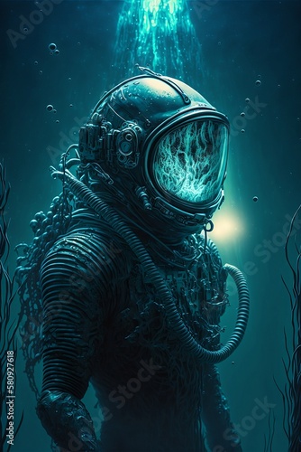 Diver in a Retro Diving Suit Generative AI