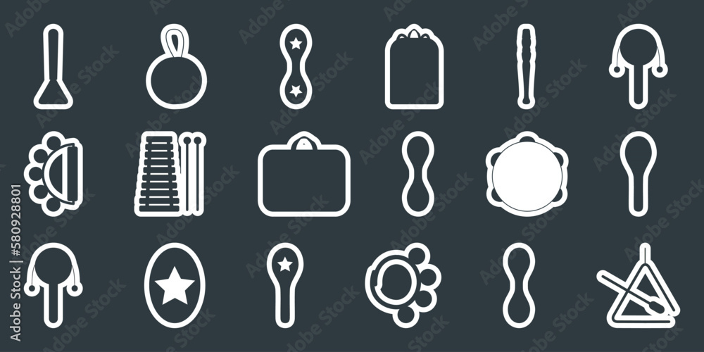 Hand drawn toy musical instruments for kids. Flat vector silhouette illustration for stickers Hand drawn toy musical instruments for kids. Flat vector silhouette illustration for stickers