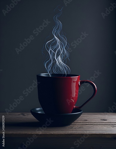 illustration, in drawing, of cup of steaming coffee generated in ai,