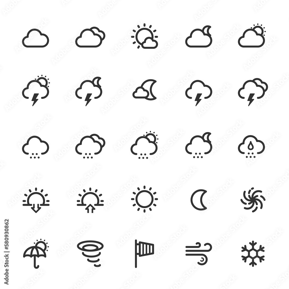 Icon set – weather and forecast outline stroke Icon set – weather and forecast outline stroke