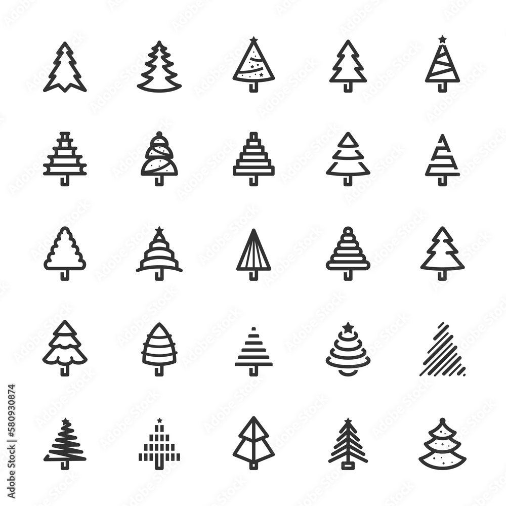 Obraz premium Icon set - Christmas tree line icon